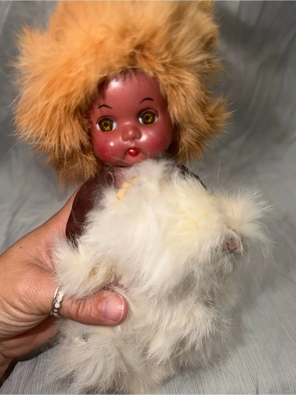 Canada Indian Eskimo Genuine Fur Leather Baby Doll Suede Outfit 8